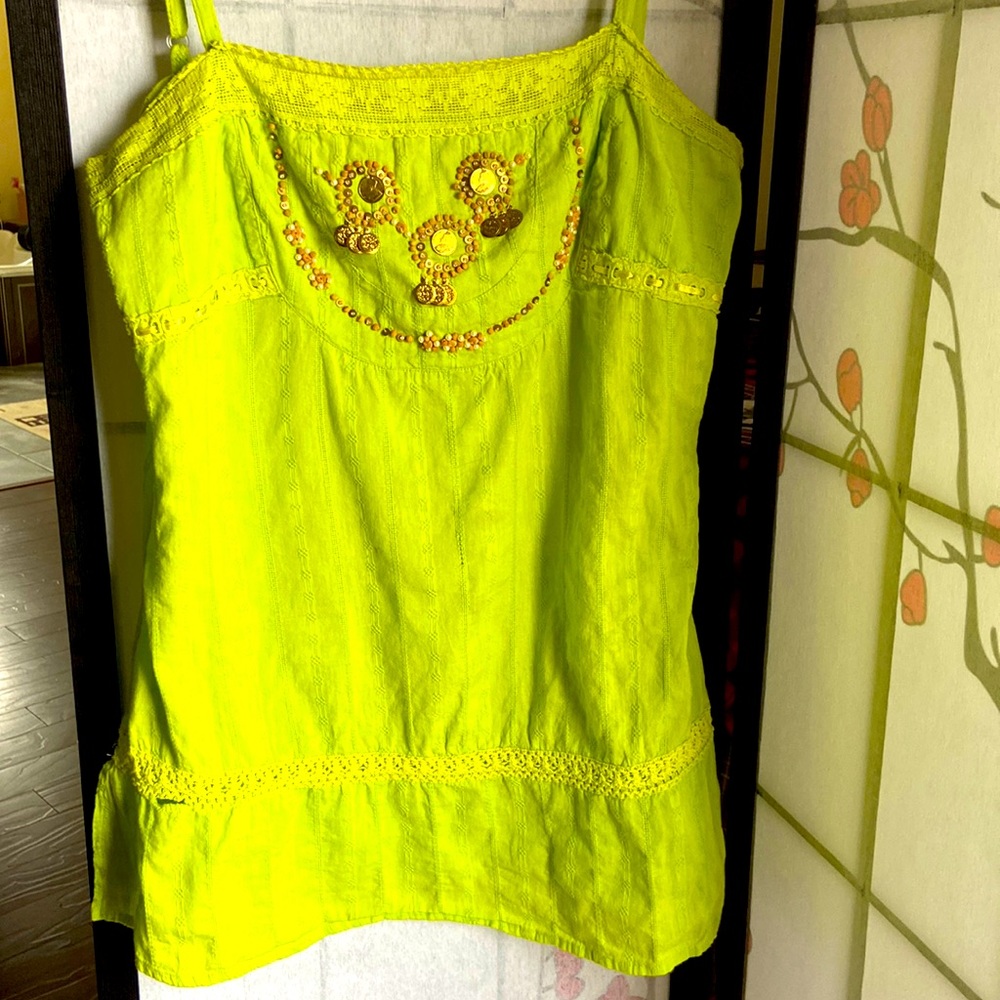 Lime green strap top in size M